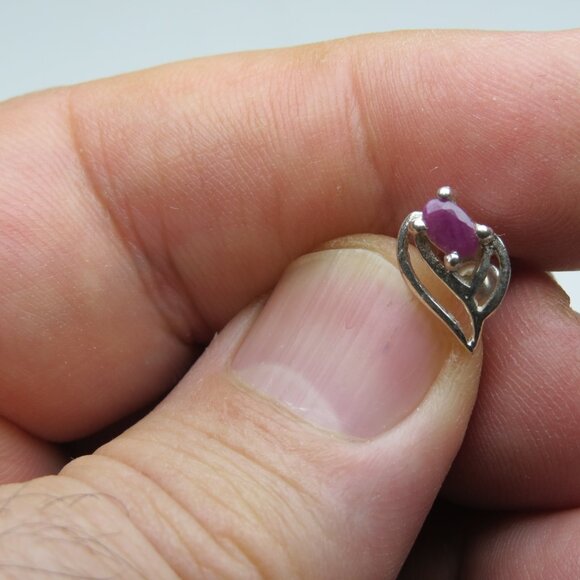 *925 Sterling Silver Genuine Ruby Earring Studs - Picture 4 of 5